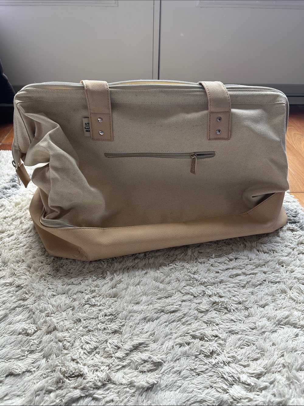 BEIS Beige Canvas Travel Tote with Tan Trim